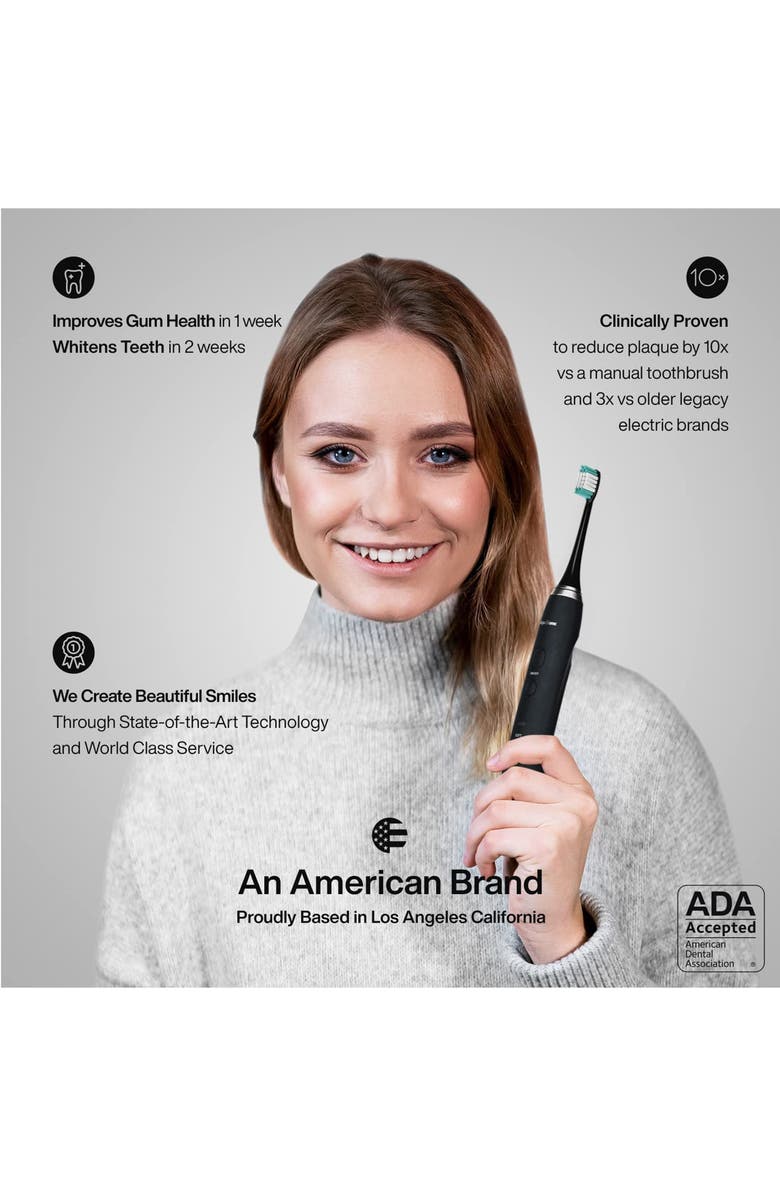 AQUASONIC Black Series+ - Ultra Whitening 40,000 VPM Rechargeable Electric Toothbrush - ADA Accepted - Wireless Charging Glass - 6 Proflex Brush Heads & Travel Case – 4 Modes & Smart Timer -Sonic, Alternate, color, 