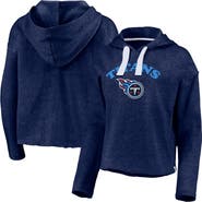 FANATICS Women's Fanatics Branded Heathered Navy Tennessee Titans Historic Logo Sport Resort Vintage Arc Cropped Raw Edge Pullover Hoodie
