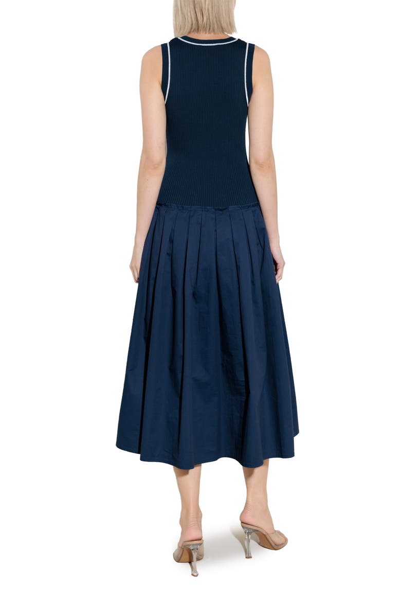 Mixed Media A-Line Dress, Alternate, color, NAVY/ WHITE