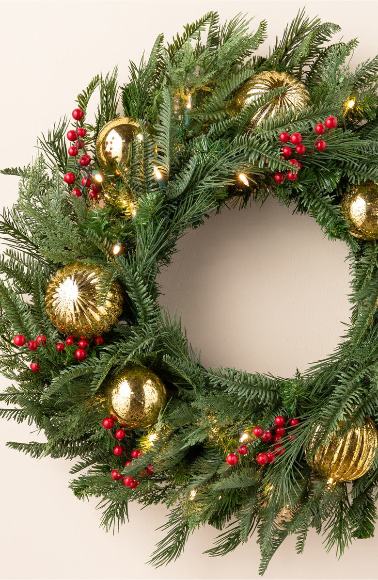 Balsam Hill Pine Peak Pre Lit Artificial Wreath, Alternate, color,