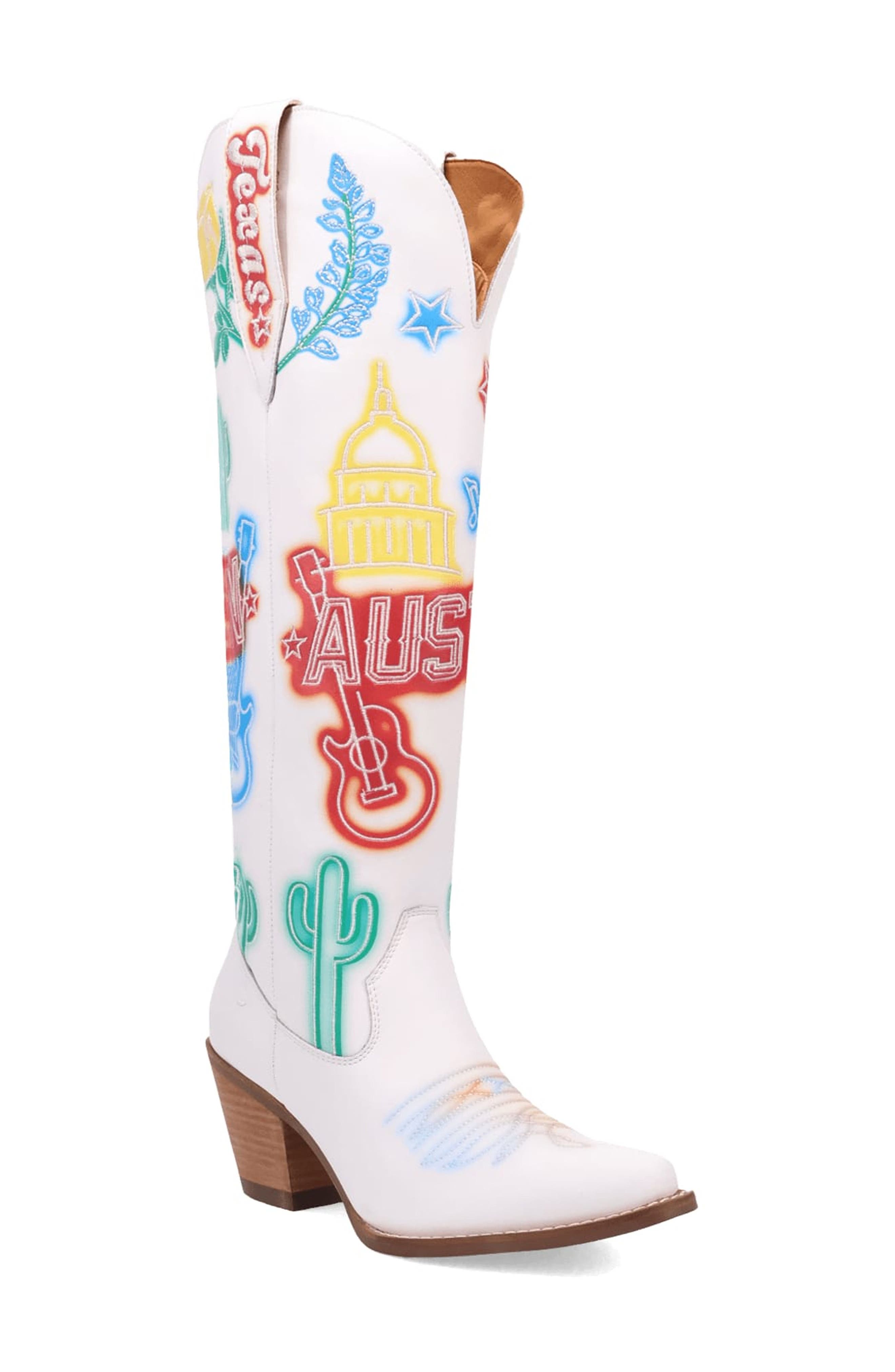 Dingo Austin Embroidered Western Boot, Main, color, White
