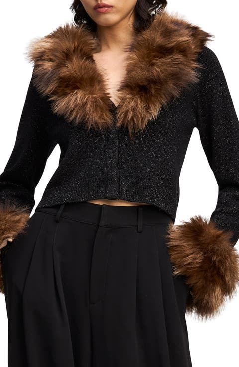 Della Faux Fur Trim Cardigan
