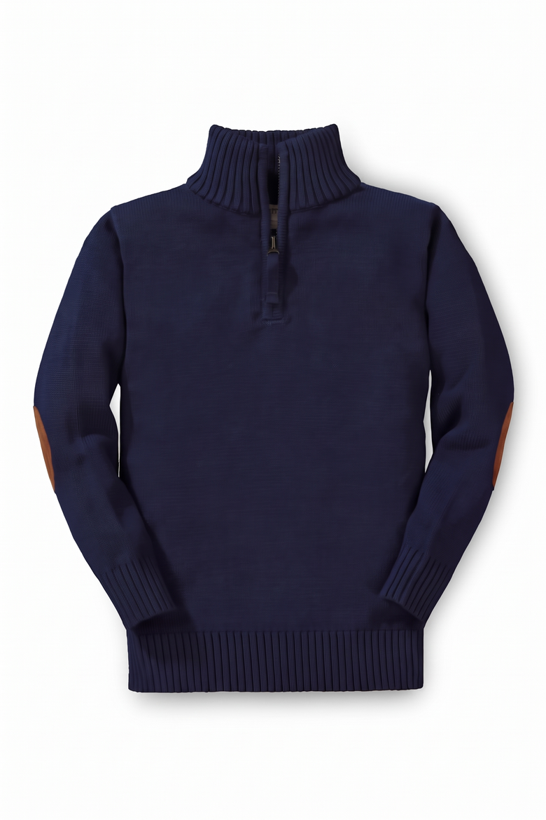 Kids' Organic Half Zip Elbow Patch Sweater, Main, color, Navy