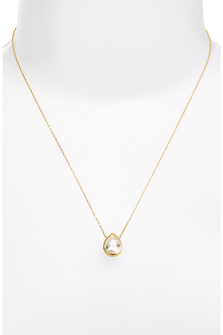 Pear Cubic Zirconia Bezel Pendant Necklace, Alternate, color, GOLD/ WHITE