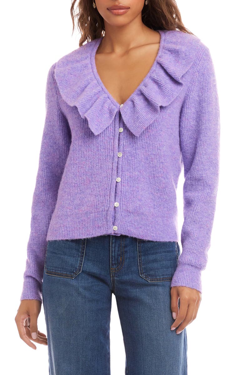 Karen Kane Ruffle V-Neck Cardigan, Main, color, Lavender