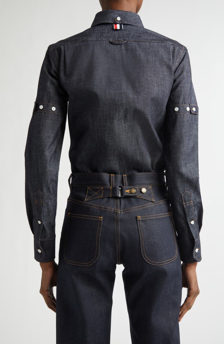 Thom Browne Denim Button-Down Shirt, Alternate, color, Navy