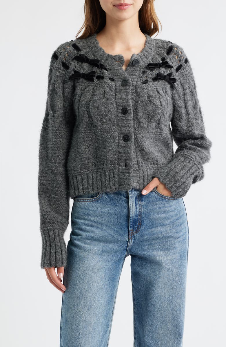 LoveShackFancy Clementian Alpaca & Wool Blend Cardigan, Main, color, Dark Grey Melange