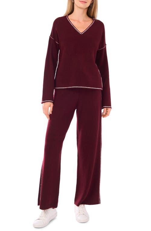 Vince Camuto V-neck Sweater & Pants Set In Burgundy