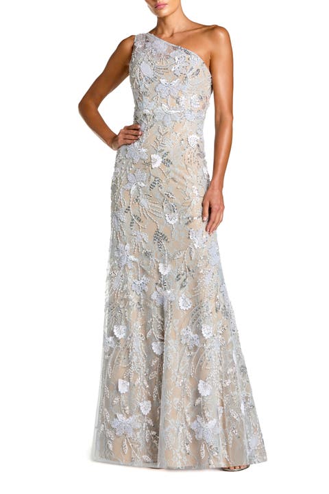 Petite One Shoulder Lace Embroidered A Line Gown