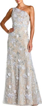 Mac Duggal Petite One Shoulder Lace Embroidered A Line Gown