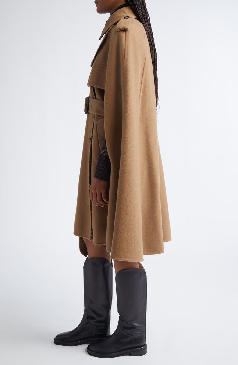 Burberry Bellemont Cape Back Wool Coat, Alternate, color, Camel/ Treacle Brown Check