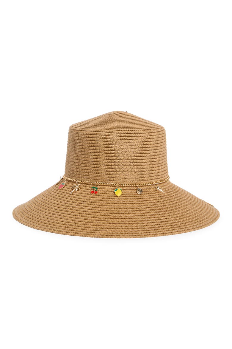 Downbrim Charm Straw Hat, Main, color, TAN