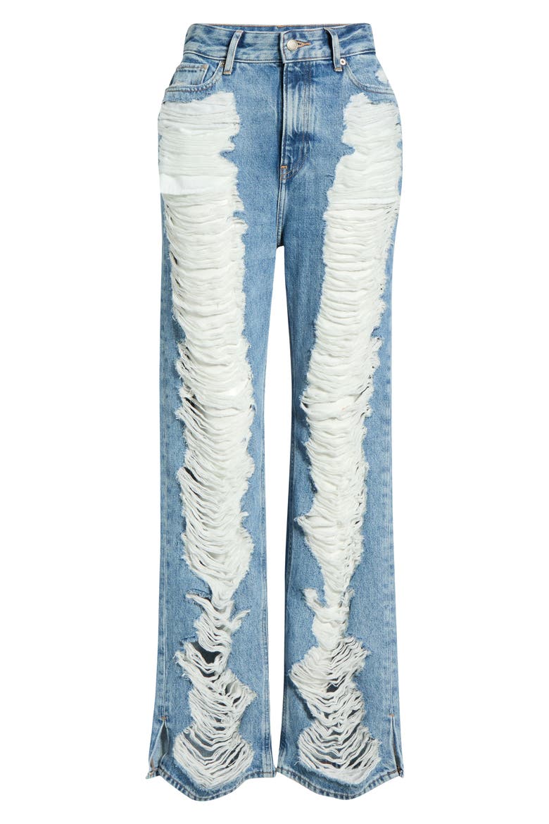 The Khloé High Waist Ripped Denim Straight Leg Jeans, Alternate, color, INDIGO1092