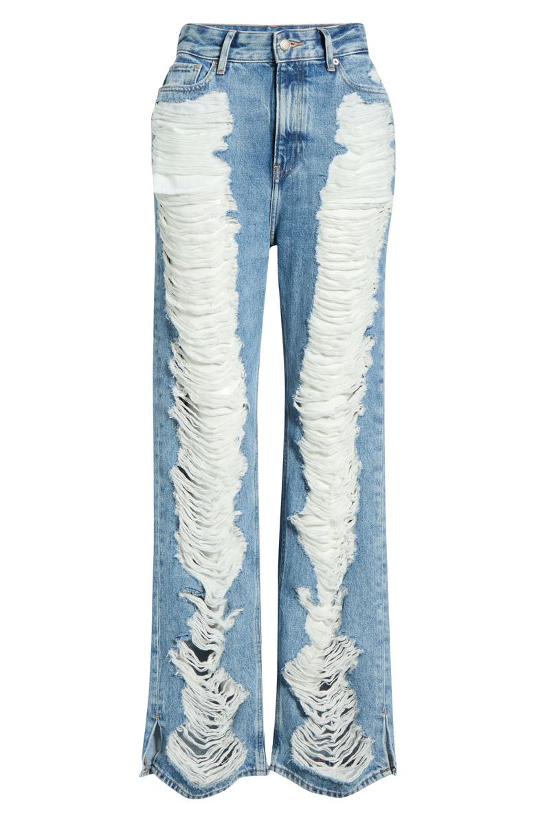 Good American The Khloé High Waist Ripped Denim Straight Leg Jeans, Alternate, color, Indigo1092