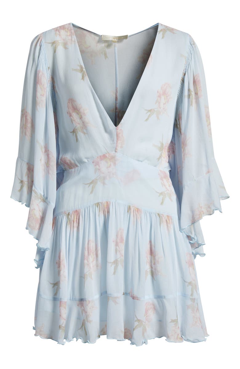 LoveShackFancy Auralie Floral Long Sleeve Minidress, Main, color, Blue Roan