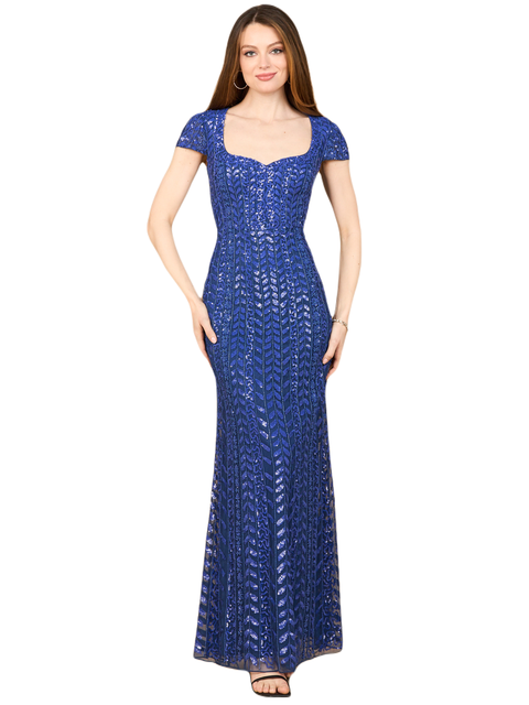 Pleated V-Neck Beaded Maxi Gown With Cap Sleeves Marigold main image 1
