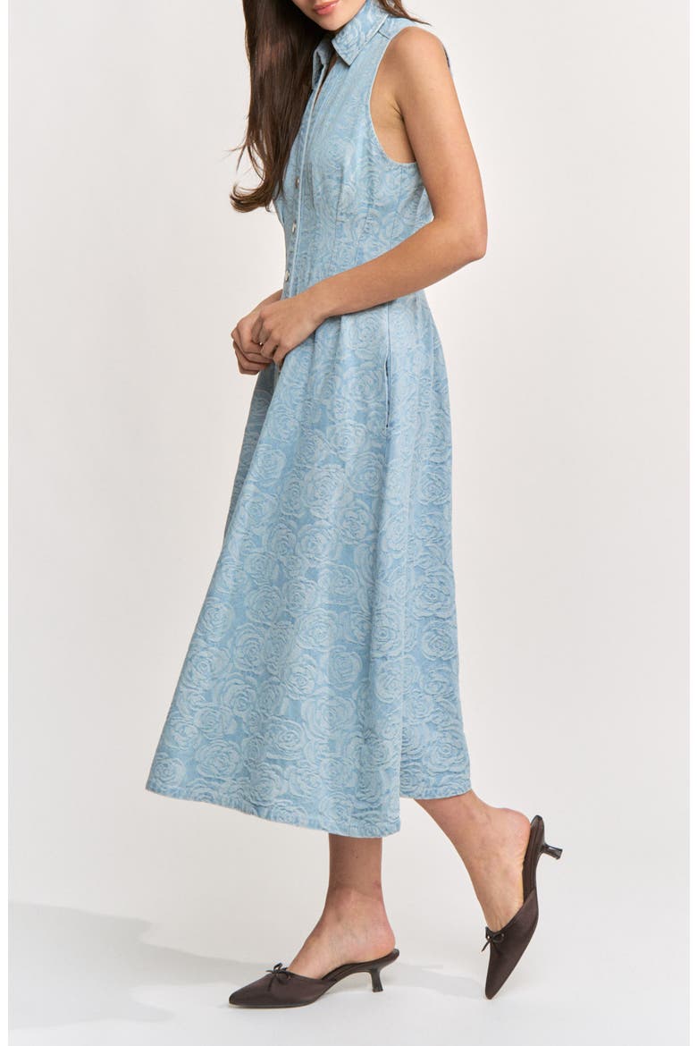 Dominique Floral Sleeveless Denim Midi Dress, Alternate, color, DARK WASH DENIM