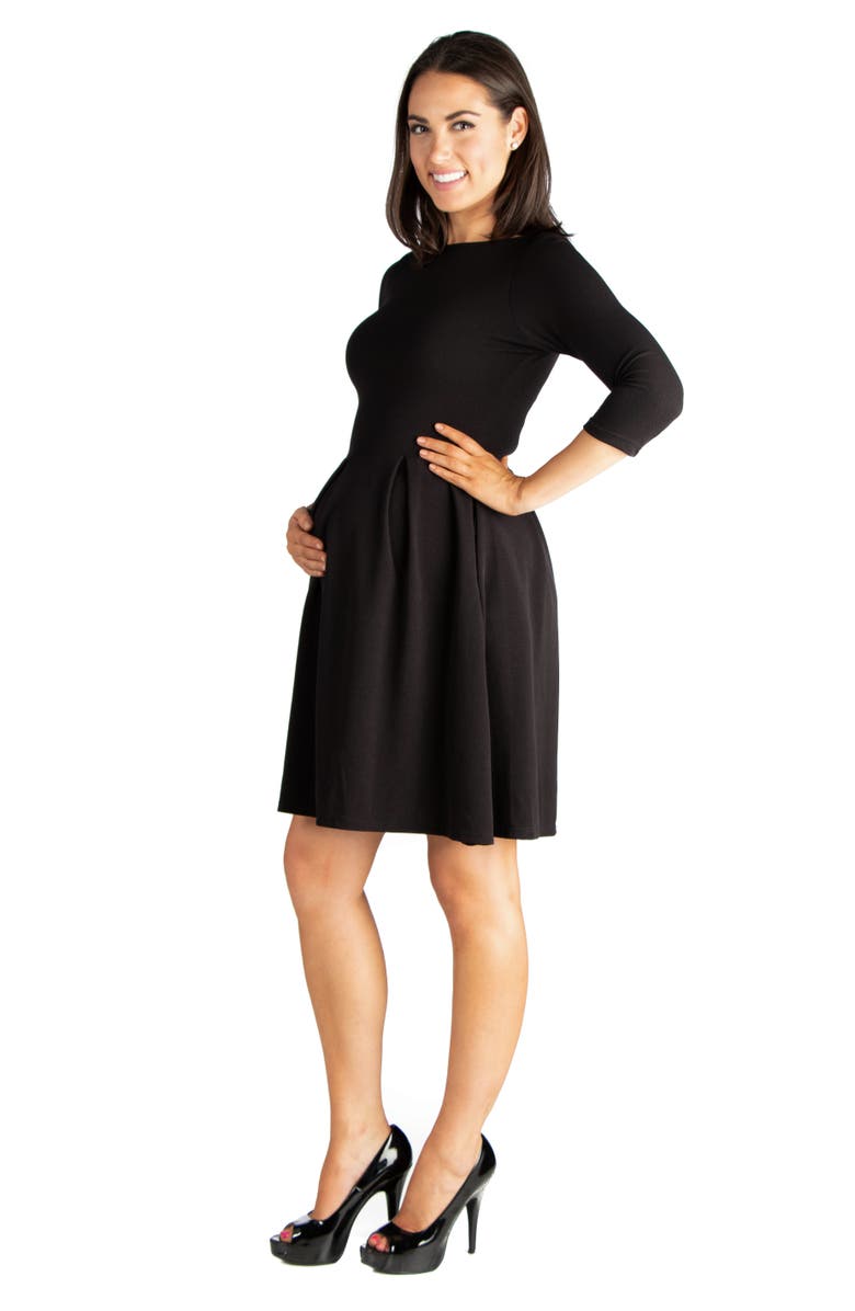 24seven Comfort Apparel Perfect Fit and Flare Maternity Pocket Dress, Alternate, color, Black