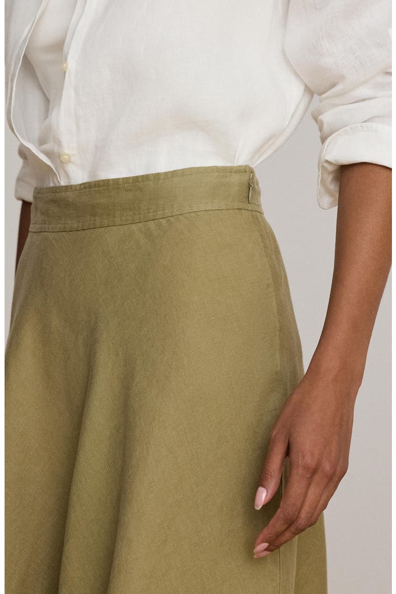 A-Line Linen Midi Skirt, Alternate, color, LIGHT AGAVE GREEN
