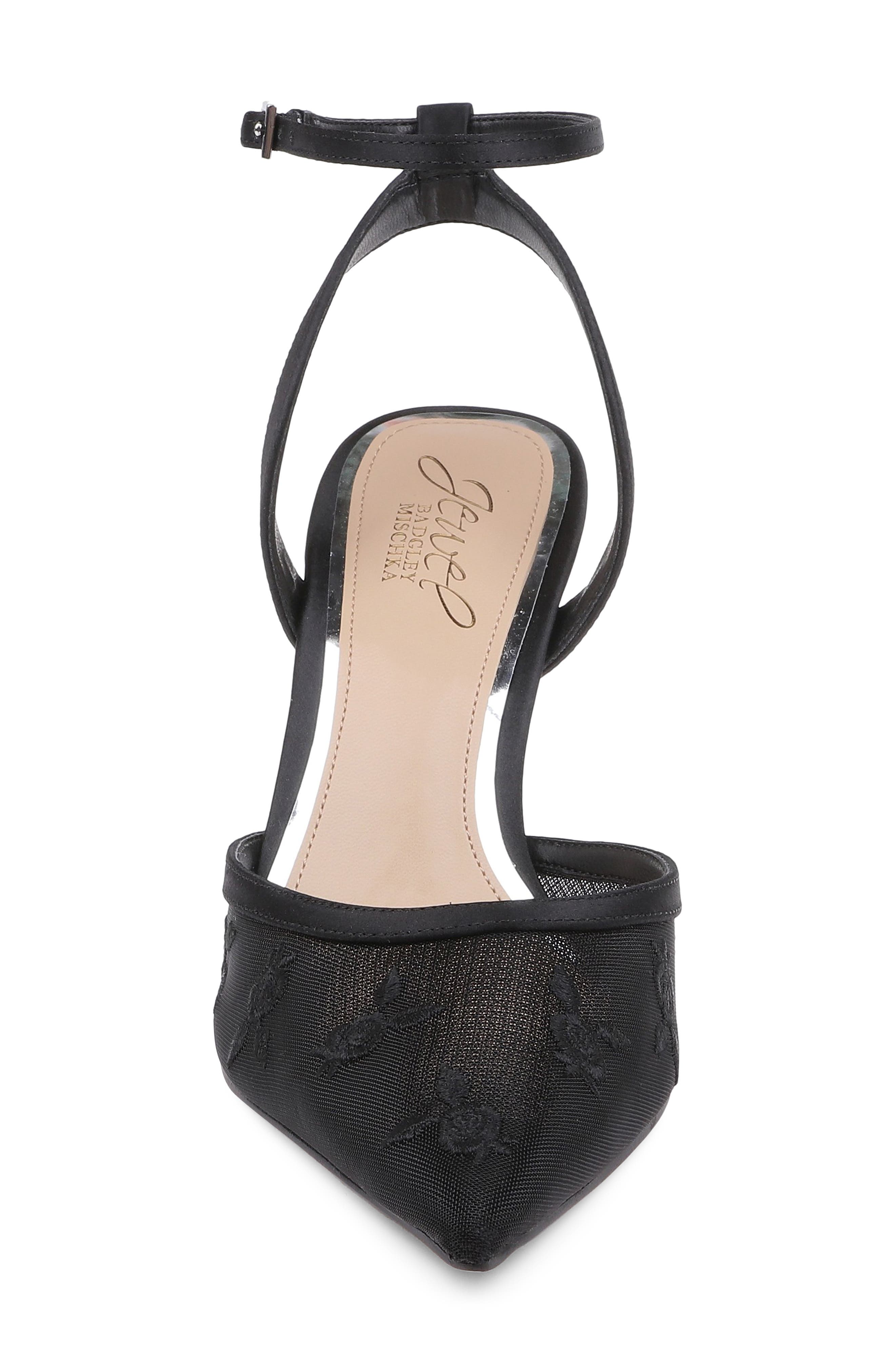 Jewel Badgley Mischka Zaida Ankle Strap Pointed Toe Pump, Alternate, color, Black Satin