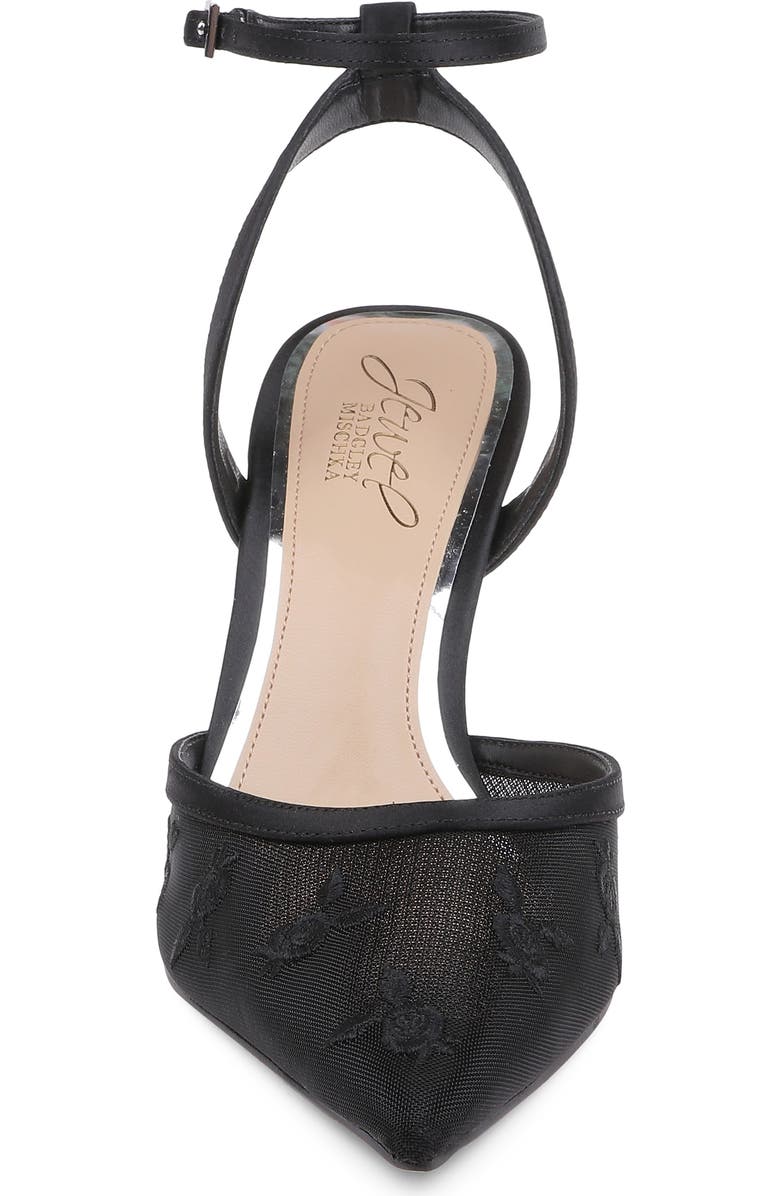 Jewel Badgley Mischka Zaida Ankle Strap Pointed Toe Pump, Alternate, color, Black Satin