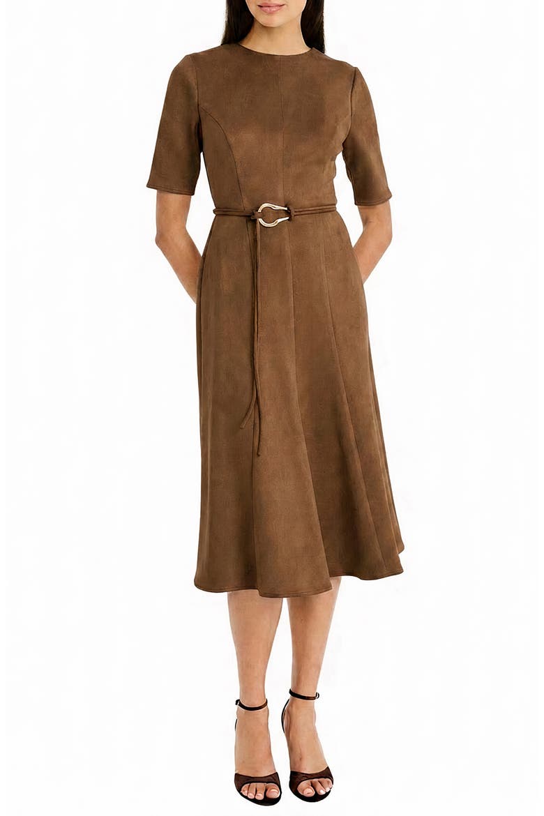 Belted Velvet Midi Dress, Main, color, CHOCOLATE