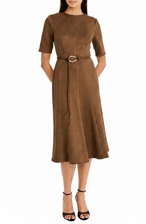 Belted Velvet Midi Dress