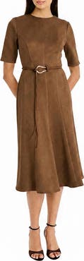 Maggy London Belted Velvet Midi Dress
