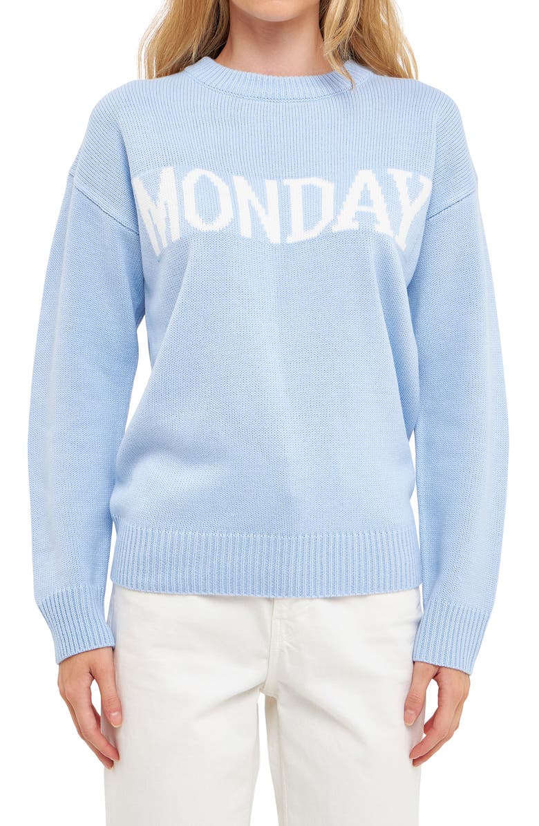 English Factory Weekday Motif Sweater, Alternate, color, Powder Blue
