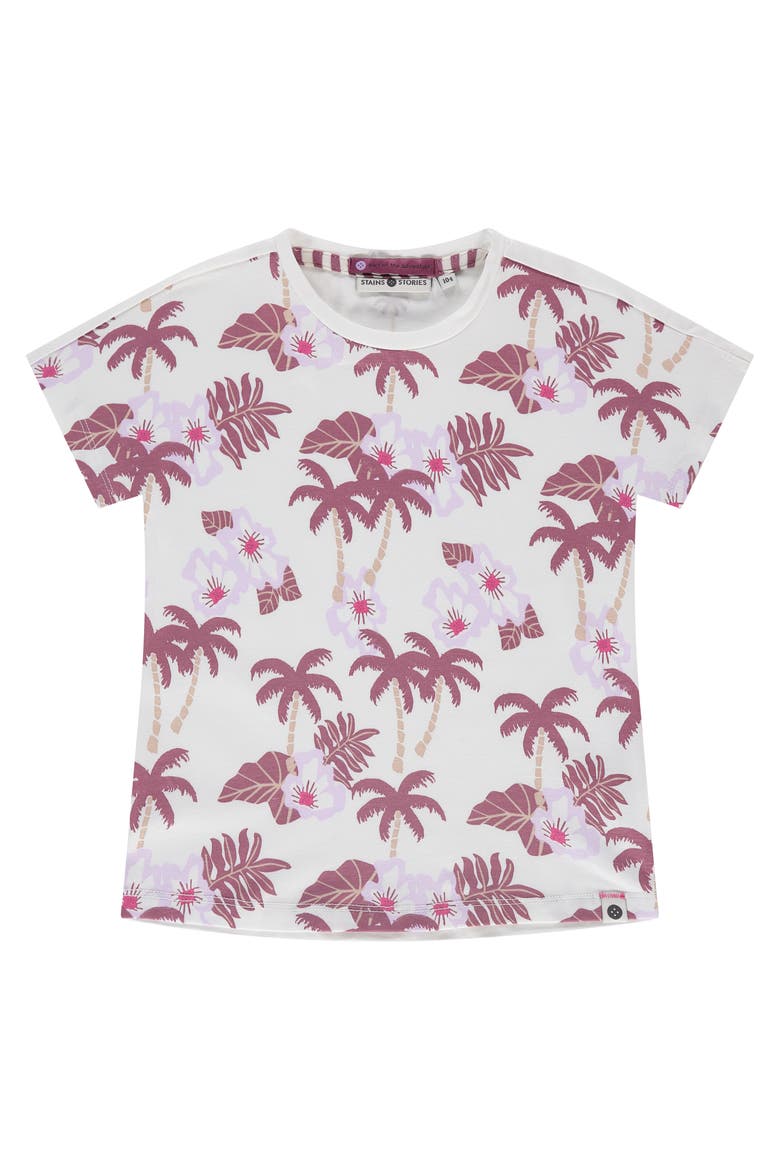 Tropical Print Short Sleeve T-Shirt, Main, color, Ivory/ Purple