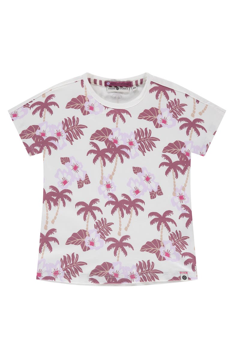 Stains and Stories by Babyface Tropical Print Short Sleeve T-Shirt, Main, color, Ivory/ Purple