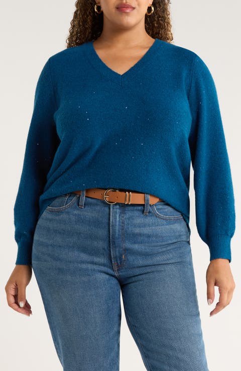 Sequin V-Neck Sweater (Plus)
