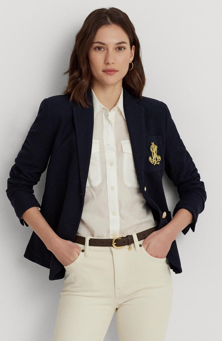 Lauren Ralph Lauren Bullion Jacquard Blazer, Alternate, color, Lauren Navy