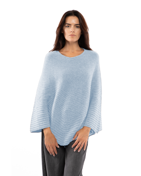 Pure Cashmere Ribbed Knit Poncho
