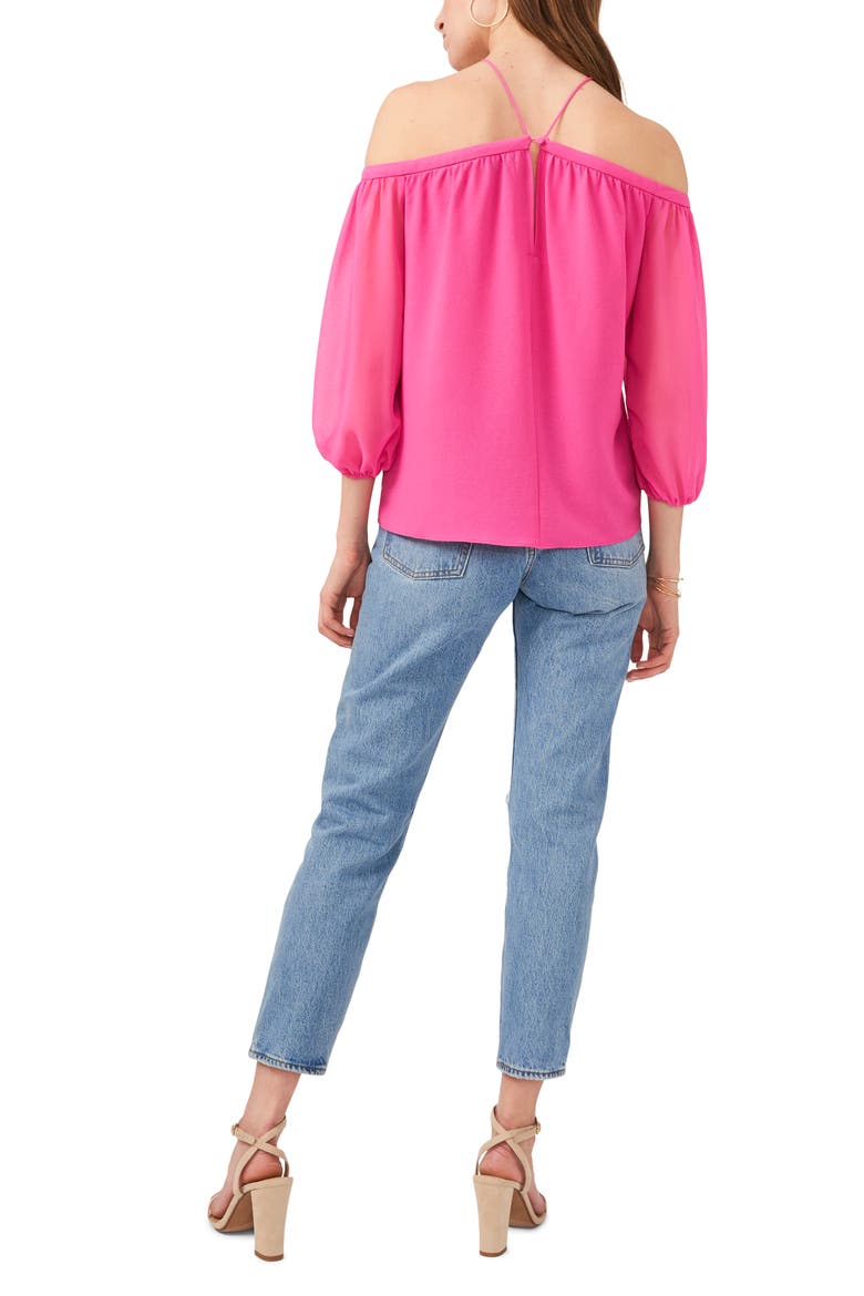 Off the Shoulder Sheer Chiffon Blouse, Alternate, color, BRIGHT MULBERRY
