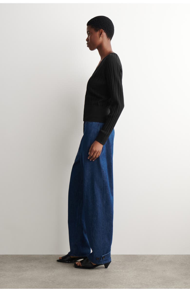 COS Pointelle-Knit Cotton Cardigan, Alternate, color, Black