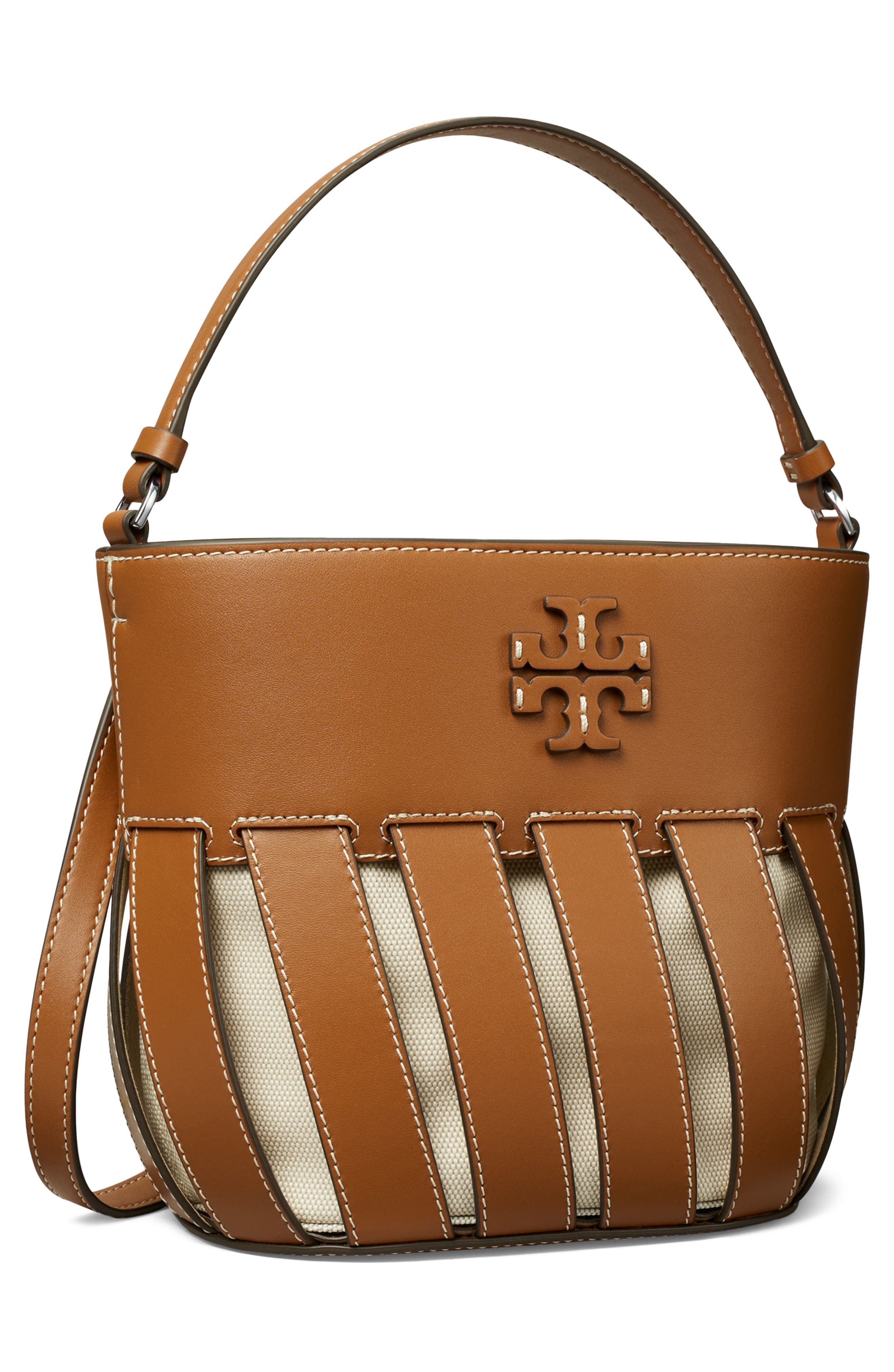 Tory Burch Small McGraw Stripe Leather Bucket Bag, Alternate, color, 