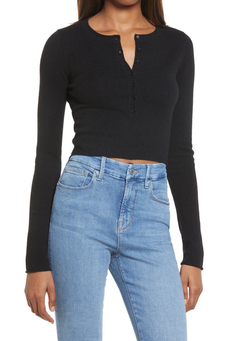 Cashmere Henley Top, Main, color, BLACK