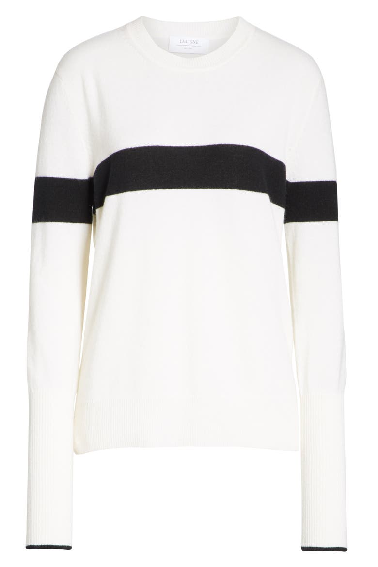 Bold Stripe Cashmere Sweater, Alternate, color, CREAM/ BLACK