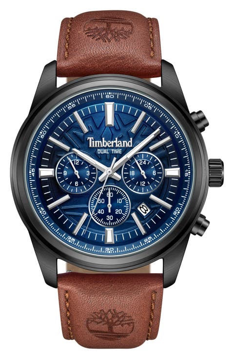 Northbridge Multifunction Chronograph Leather Strap Watch, 45mm
