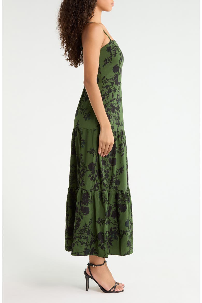 Tindrie Floral Alvis Tiered Maxi Dress, Alternate, color, OLIVE-BLACK