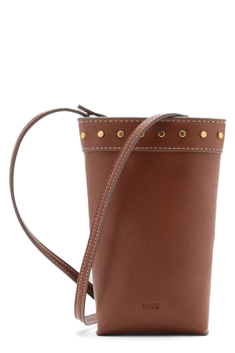 Studded Faux Leather Cell Phone Case with Strap, Main, color, LEATHER