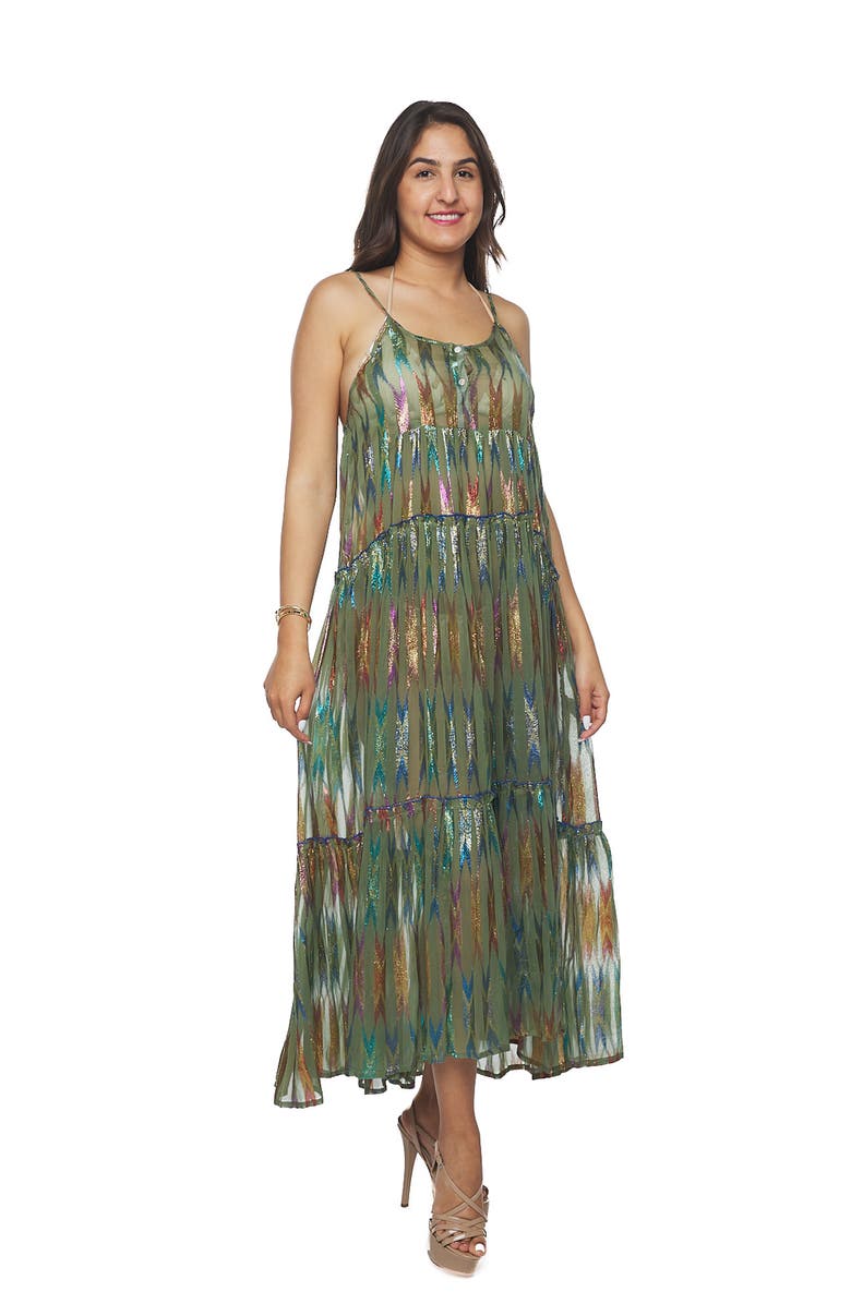RANEES Button Half Placket Maxi Sundress, Alternate, color, Green