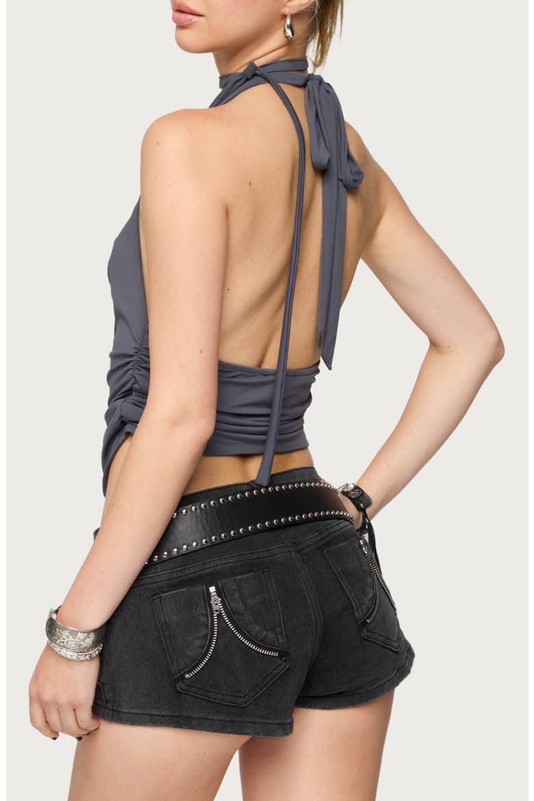 Cowl Neck Crop Top & Scarf Set, Alternate, color, DARK-GRAY