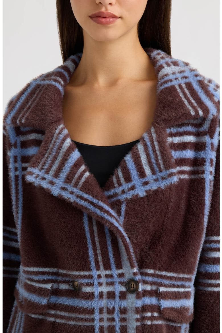 Plaid Double Breasted Sweater Jacket, Alternate, color, DARK CHOCOLATE PLAID