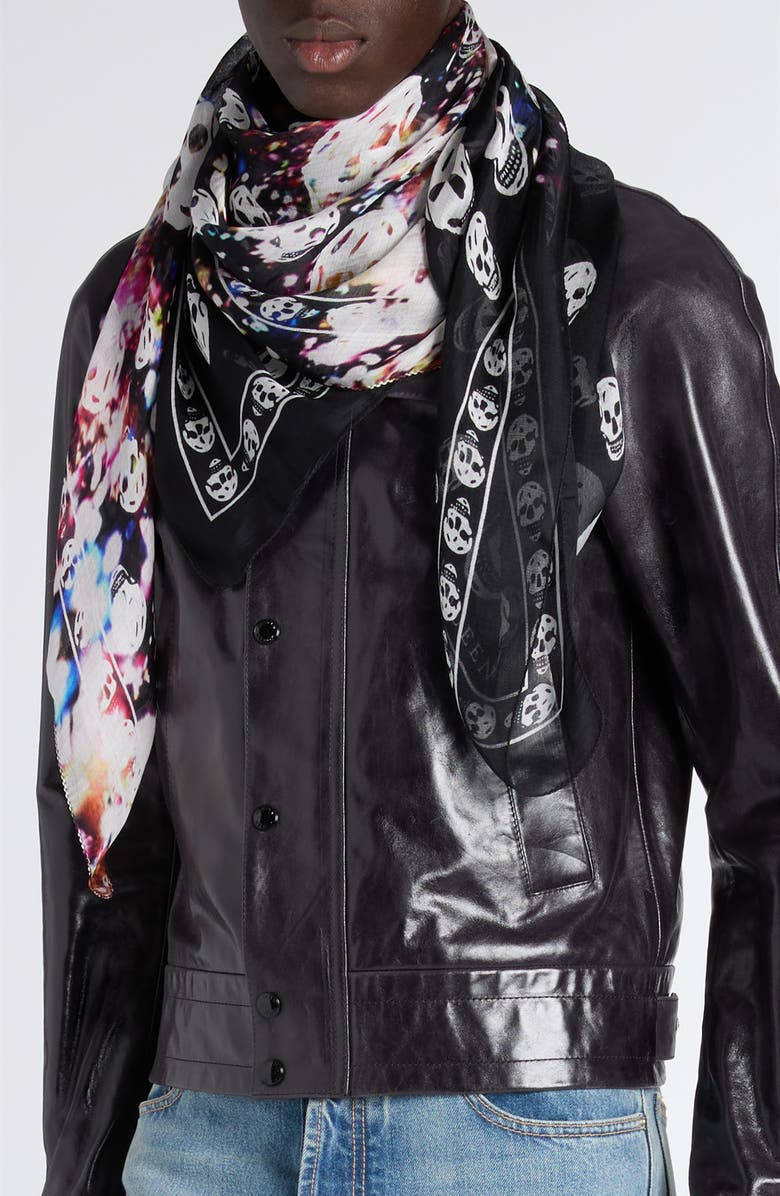 McQueen Confetti Skull Silk Square Scarf, Alternate, color, Black/ Multicolour
