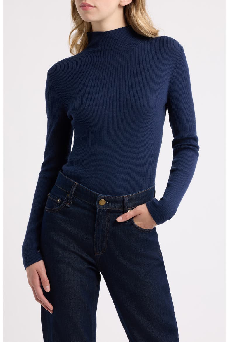 Lucy Ribbed Wool Mock Neck Sweater, Main, color, NAVY