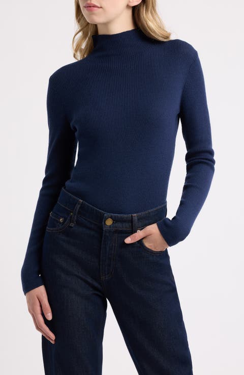 Lucy Ribbed Wool Mock Neck Sweater