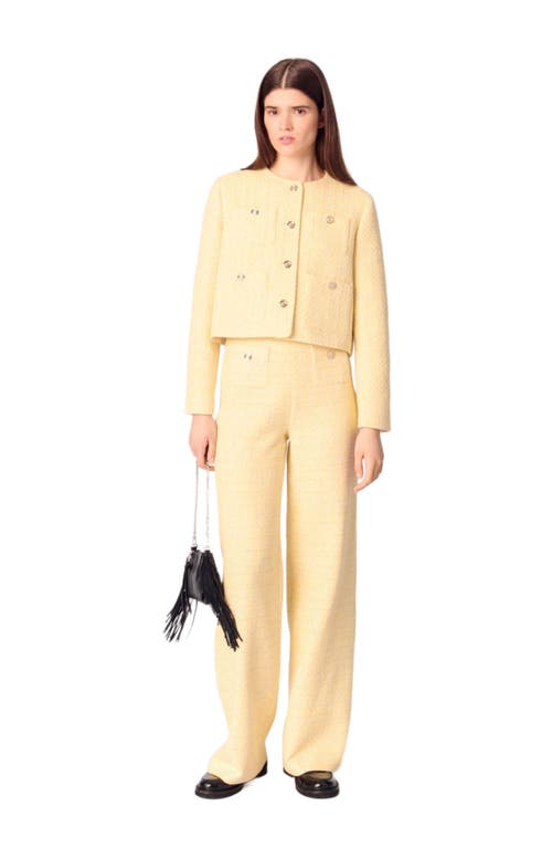 Maje Metallic Tweed Straight Leg Trousers In Yellow