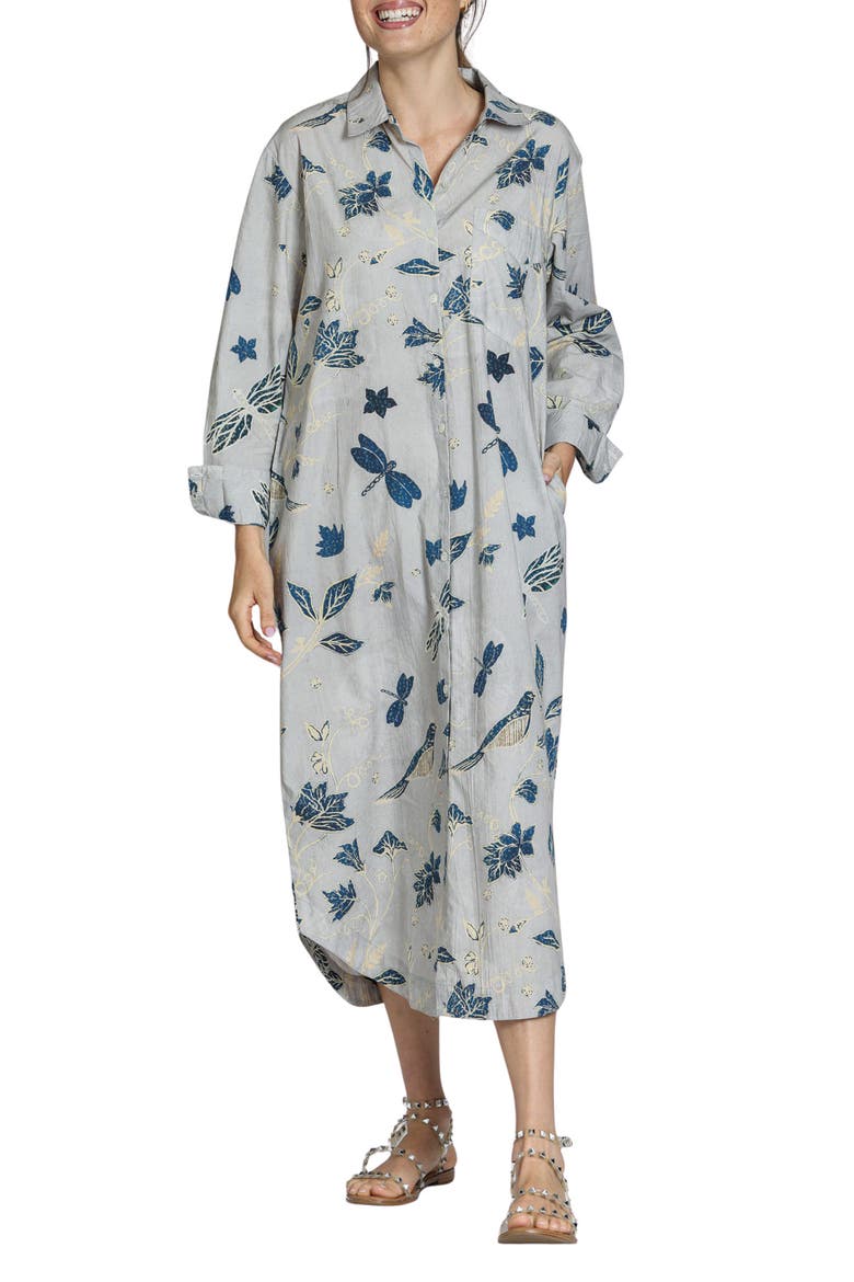 Printed Long Sleeve Cotton Shirtdress, Main, color, GREY MULTI